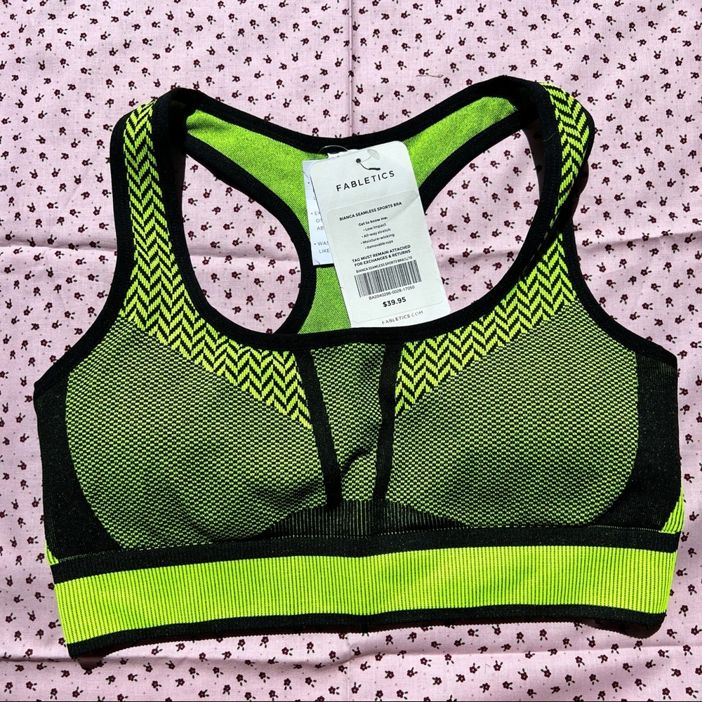 Fabletics Neon Green and Black Strappy Sports Bra